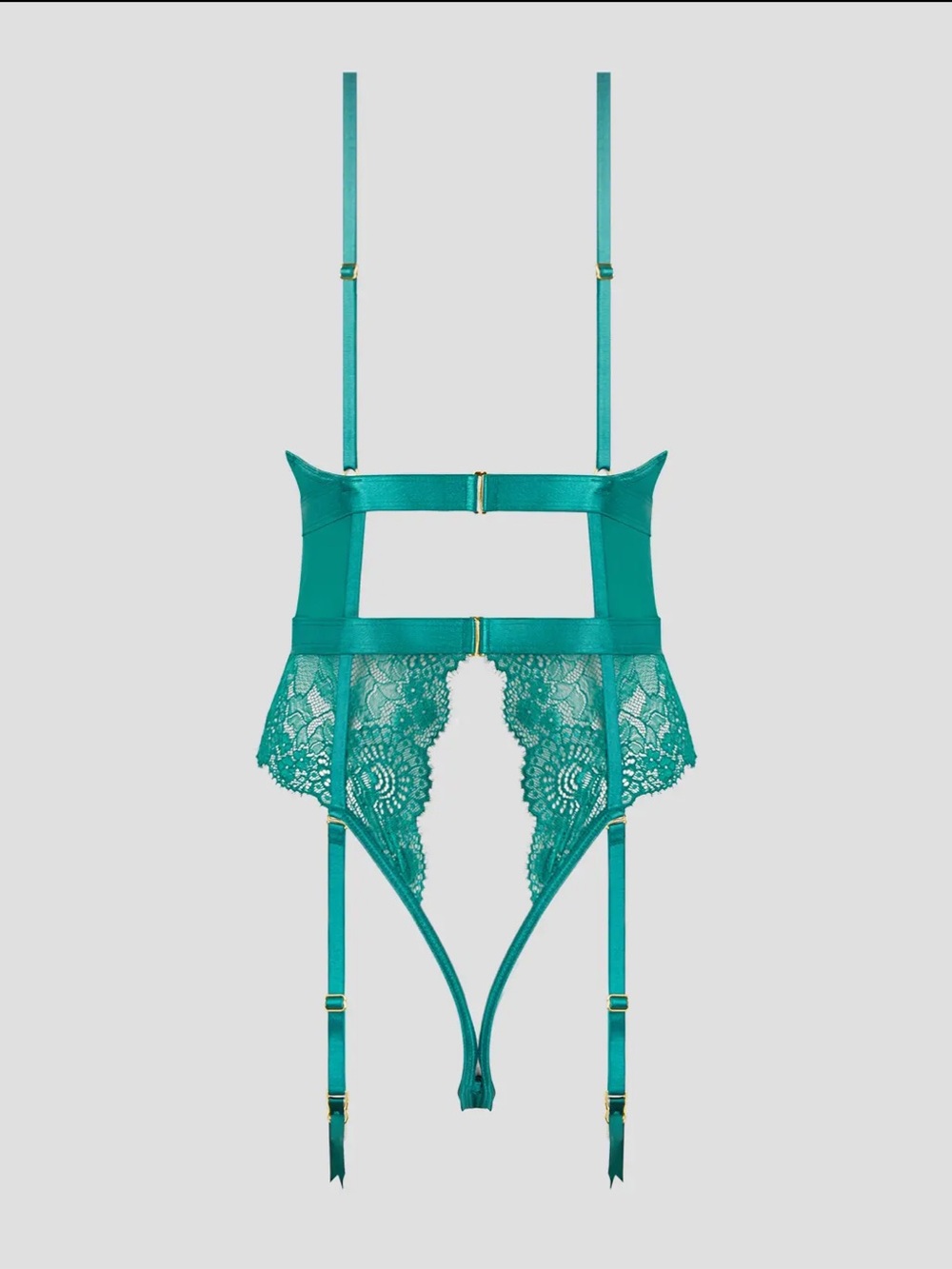 NWT Lace Lingerie Plunge Teddy Bodysuit w/ Garter Straps | Emerald | Size S & XL - Picture 5 of 6